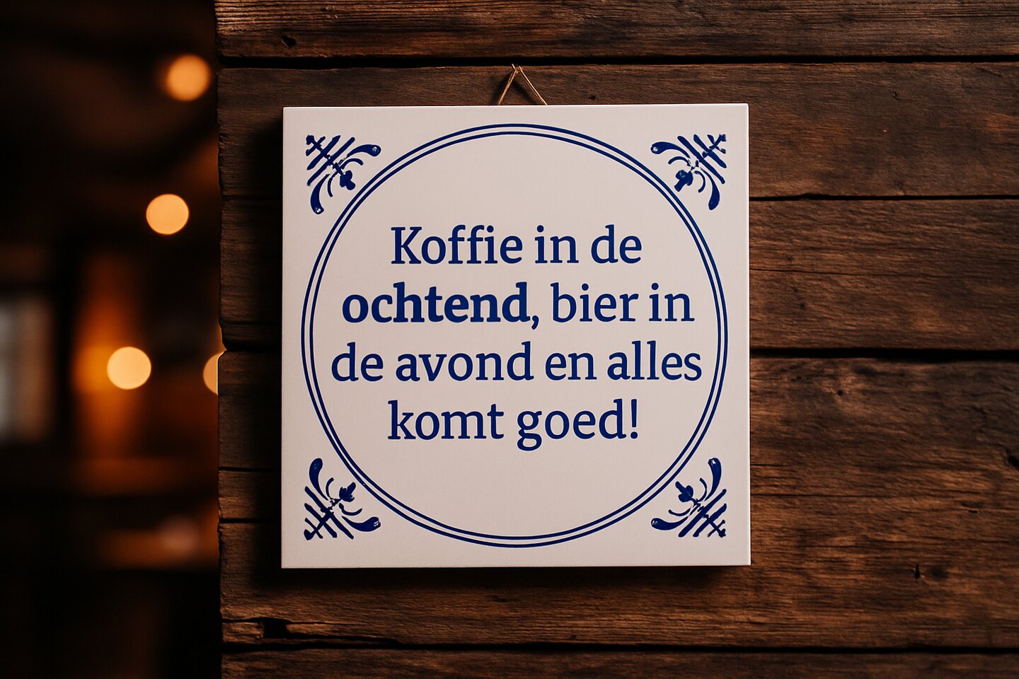 Tegeltje met de tekst koffie in de ochtend, bier in de avond